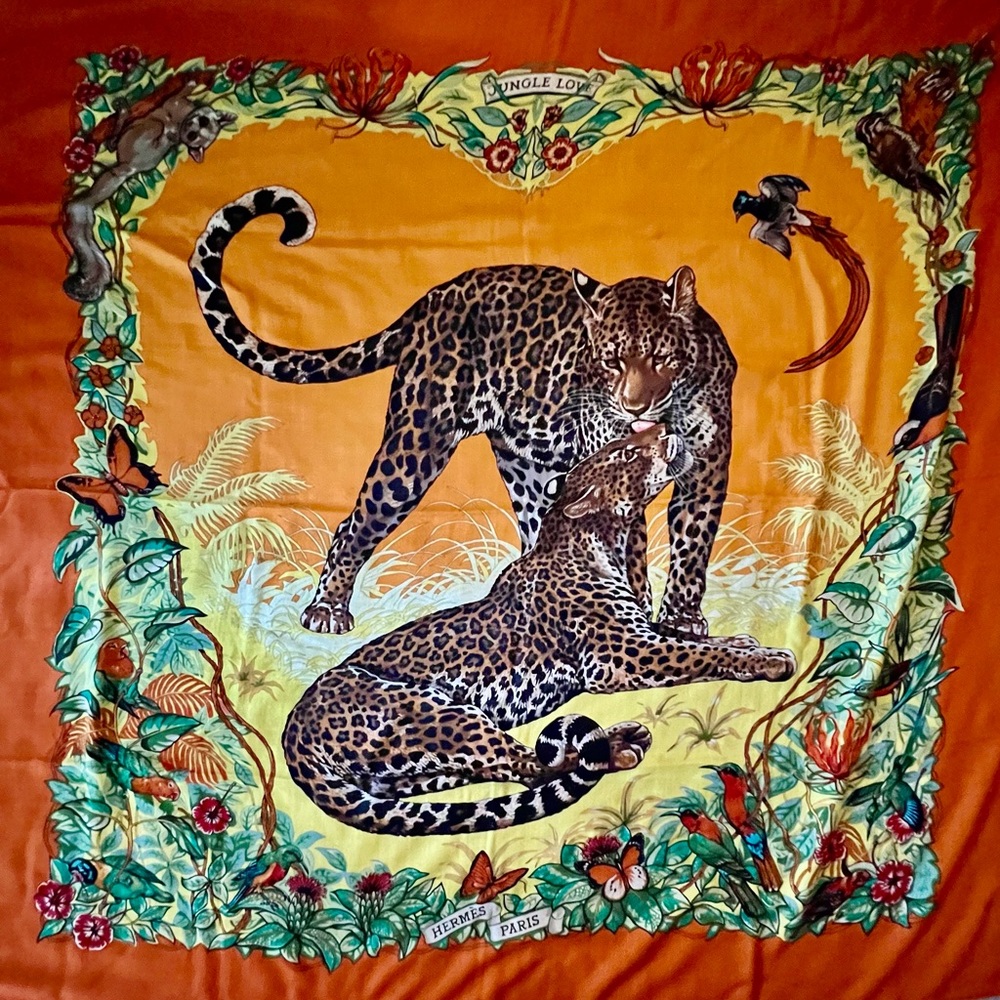 Stunning Jungle Love authentic Hermès Panther Shawl Wrap Silk/Cashmere